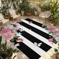 thumbnail image 1 of Pink Flowers Outdoor Rug for Patio/Deck, Non-Slip Large Area Rug 4 x 6 Ft, Spring Floral Butterflies Black White Striped Farmhouse Indoor Outdoor Rugs Washable Area Rugs, Camping Rug Carpet Runner, 1 of 8