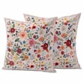 thumbnail image 1 of Pink Flowers Outdoor Waterproof Pillow Covers, Spring Farmhouse Floral Leaves Vintage Decorative Square Throw Pillowcase Sofa Cushion Sham for Patio/Couch/Chair, 20"x20" 2 Pack, 1 of 8