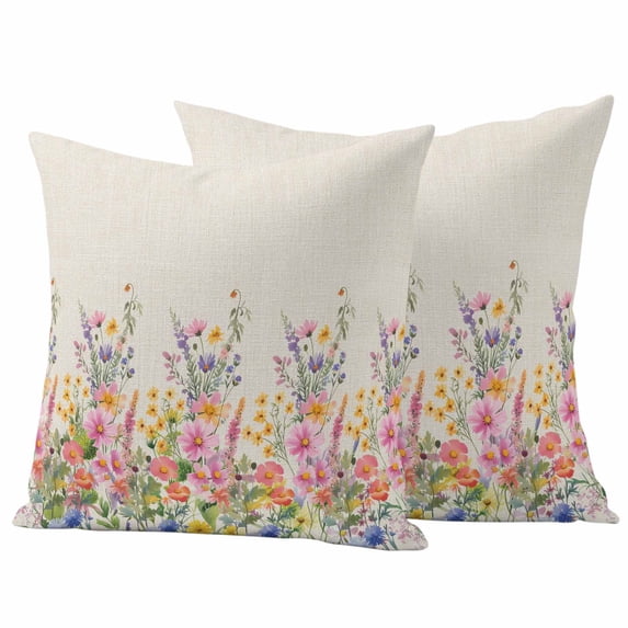 Pink Flowers Outdoor Waterproof Pillow Covers, Spring Floral Daisy Vintage Pastoral Botanical Decorative Square Throw Pillowcase Sofa Cushion Sham for Patio/Couch/Chair, 16"x16" 2 Pack