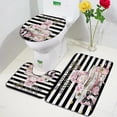 thumbnail image 1 of Pink Flowers Perfume Bath Mats Sets Rose Lipstick Black White Striped Fashion Woman Home Bathroom Decor Non-slip Rugs Toilet Lid, 1 of 5