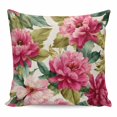thumbnail image 1 of Pink Flowers Pillow Covers 18x18 Inch Decorative Throw Pillow Cover, Spring Watercolor Floral Leaves Plants Beige Sofa Pillowcases Accent Cushion Case Home Decor Bedroom Living Room, 1 of 6