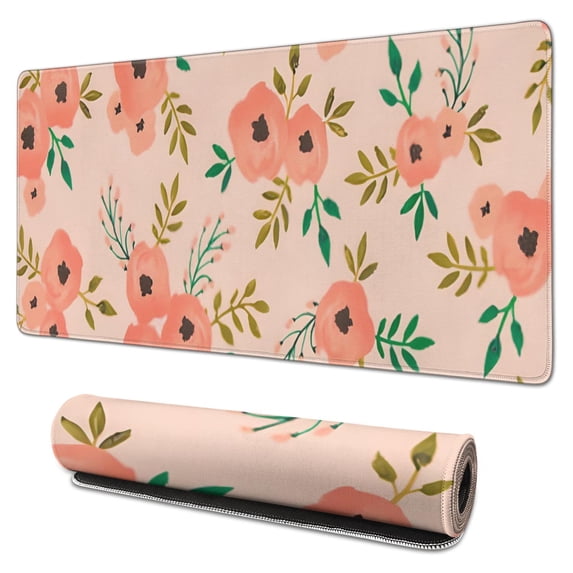 Pink Flowers with a Pink Background Mousepad Gaming Pad Mouse Waterproof Washable for Office Home Work Gaming Gift Tables Mousepads Rubber Base Mousepad with Stitched Edges 35.4x15.7inches