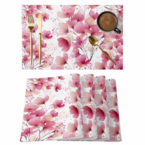 Pink Flowers Placemats Set of 8 Spring Botanical Budding Floral Branches Place Mats Indoor Wipeable Table Mats Washable Cloth Dining Table Placemats for Kitchen Holiday Party Home Decor 13x19 Inch