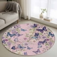 thumbnail image 1 of Pink Flowers Round Area Rug 3Ft Washable Small Circle Rugs for Kitchen Entryway, Spring Floral Purple Butterflies Farmhouse Non-Slip Carpet Floor Mats Indoor Outdoor Carpet Runner Home Decor, 1 of 8