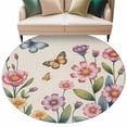 thumbnail image 1 of Pink Flowers Round Area Rugs Collection 6', Spring Floral Butterfly Leaves Plants Retro Beige Non Slip Indoor Circular Throw Runner Rug Floor Mat Carpet for Living Room Dining Table Bedroom Nursery, 1 of 9