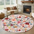 thumbnail image 1 of Pink Flowers Round Rug 8ft Washable Circle Rugs Non Slip Spring Farmhouse Floral Leaves Vintage Large Area Rug Indoor Floor Carpet for Bedroom Kitchen Living Room Home Office Dining Room Nursery, 1 of 8