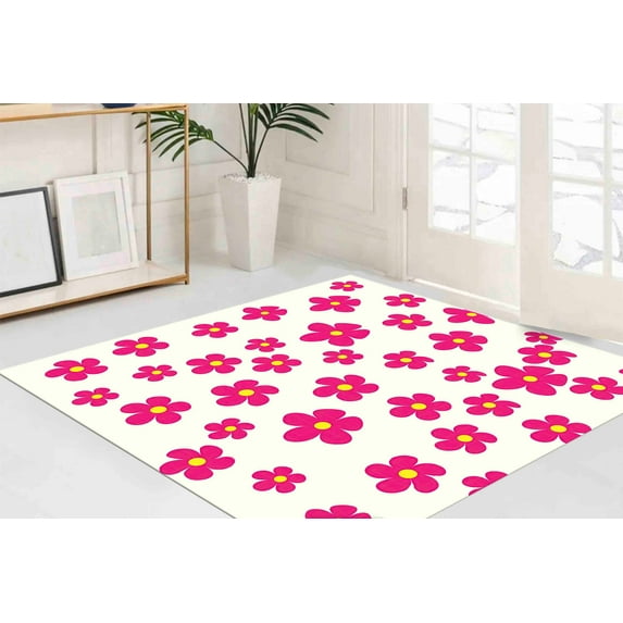 Pink Flowers Rug, Flowers Rug, Nursey Rugs, Botanical Rug, Area Rug, Soft Rug, Thick Rug, Bath Rug, Bridesmaid Gift, Kitchen Rug, Car Mat, 2'x3' - 60x90 cm