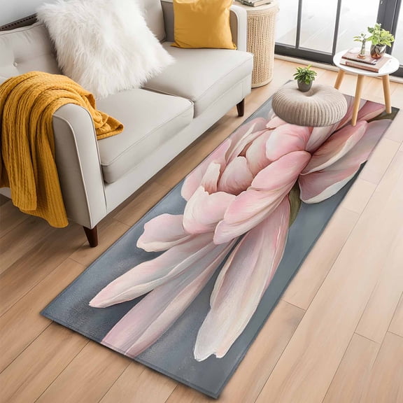 Pink Flowers Runner Rug 2x6 FT,Non Slip Hallway Rugs,Spring Country Pastoral Botanical Floral Washable Soft Floor Carpet Throw Runner Carpet Long Rugs for Entryway Kitchen Bedside Sliding Door