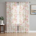 thumbnail image 1 of Pink Flowers Semi Sheer Curtains 63 Inch Length 2 Panels Set, Country Botanical Floral Leaves Romantic Sheer Kitchen Curtain Privacy Voile Window Curtain for Living Room Bedroom Rod Pocket Drapes, 1 of 7