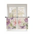 thumbnail image 1 of Pink Flowers Sheer Curtains 2 Panels Set Spring Watercolor Pastoral Linen Texture Lihgt Filtering Rod Pocket Voile Drape, Semi Sheer Window Curtains for Bedroom Living Room, 52"x54", 1 of 5
