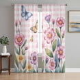 thumbnail image 1 of Pink Flowers Sheer Curtains 72 Inch Length 2 Panels Set Window Treatments, Spring Floral Butterfly Leaves Plants Rustic Plaid Rod Pocket Semi Curtains for Living Room/Bedroom/Kitchen, 104"W x 72"L, 1 of 7