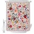 thumbnail image 1 of Pink Flowers Shower Curtain Set - Long 72" x 84" Washable Bathtub Curtain with 12 Hooks, Spring Farmhouse Floral Leaves Vintage Waterproof Fabric Stall Shower Curtains for Bathroom/Bathtub Décor, 1 of 6