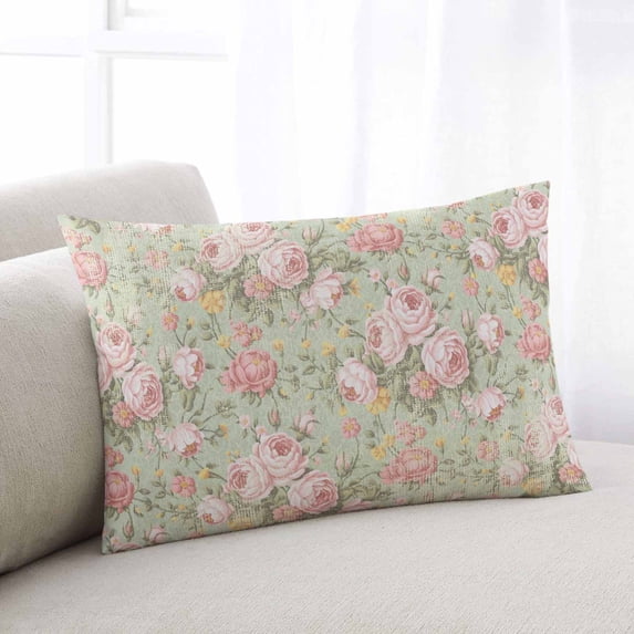 Pink Flowers Standard Size Pillow Cover, Pillowcase Protectors with Zipper, Breathable Decorative Throw Pillow Case Cover, Green Country Botanical Floral Leaves Pillow Shams for Couch Sofa 20x26Inch