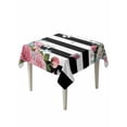 thumbnail image 1 of Pink Flowers Suqare Tablecloth - 54 x 54 Inch, Spring Floral Butterflies Black White Striped Farmhouse Waterproof & StainResistant Tablecloth, Washable Oil-proof Table Cover for Dining/Party/Wedding, 1 of 9