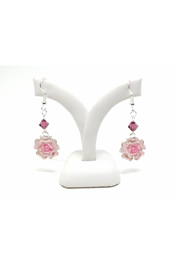 Pink Flowers Swarovski Crystal Rhinestone Earrings
