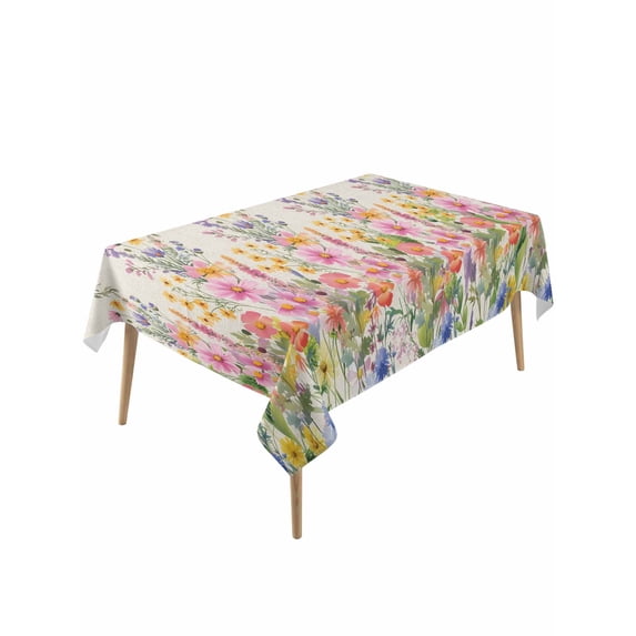 Pink Flowers Table Cloth, Waterproof Tablecloth for Rectangle Tables, Spring Floral Daisy Vintage Pastoral Botanical Reusable Washable Fabric Table Cover for Restaurant Kitchen Dining Tables 60"x120"