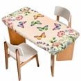 thumbnail image 1 of Pink Flowers Table Cloths for 3 Foot Rectangle Tables, Spring Floral Butterfly Elegant Pastoral Botanical Patio Waterproof Elastic Fitted Tablecloths, Washable Rectangular Table Cover for Camping, 1 of 8