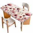 thumbnail image 1 of Pink Flowers Table Cloths for 3 Foot Rectangle Tables, Spring Watercolor Botanical Floral Beige Patio Waterproof Elastic Fitted Tablecloths, Washable Rectangular Table Cover for Camping, 1 of 8