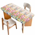thumbnail image 1 of Pink Flowers Table Cloths for 4 Foot Rectangle Tables, Spring Floral Daisy Vintage Pastoral Botanical Patio Waterproof Elastic Fitted Tablecloths, Washable Rectangular Table Cover for Camping, 1 of 8