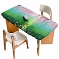 thumbnail image 1 of Pink Flowers Table Cloths for 6 Foot Rectangle Tables, Green Lake Spring Plants Small Boat Patio Waterproof Elastic Fitted Tablecloths, Washable Rectangular Table Cover for Camping, 1 of 8