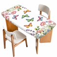 thumbnail image 1 of Pink Flowers Table Cloths for 6 Foot Rectangle Tables, Spring Floral Butterfly Elegant Pastoral Patio Waterproof Elastic Fitted Tablecloths, Washable Rectangular Table Cover for Camping, 1 of 8