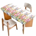thumbnail image 1 of Pink Flowers Table Cloths for 6 Foot Rectangle Tables, Spring Floral Daisy Farmhouse Pastoral Botanical Patio Waterproof Elastic Fitted Tablecloths, Washable Rectangular Table Cover for Camping, 1 of 8