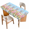 thumbnail image 1 of Pink Flowers Table Cloths for 6 Foot Rectangle Tables, Spring Floral Daisy Pastoral Botanical Sky Blue Patio Waterproof Elastic Fitted Tablecloths, Washable Rectangular Table Cover for Camping, 1 of 8