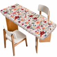 thumbnail image 1 of Pink Flowers Table Cloths for 8 Foot Rectangle Tables, Spring Farmhouse Floral Leaves Vintage Patio Waterproof Elastic Fitted Tablecloths, Washable Rectangular Table Cover for Camping, 1 of 8