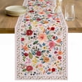 thumbnail image 1 of Pink Flowers Table Runner 60 Inches Long Farmhouse Dress Scarves, Spring Farmhouse Floral Leaves Vintage Dining Tablerunner for Coffee Table/Kitchen Island/Party Décor, 13" x 60", 1 of 8