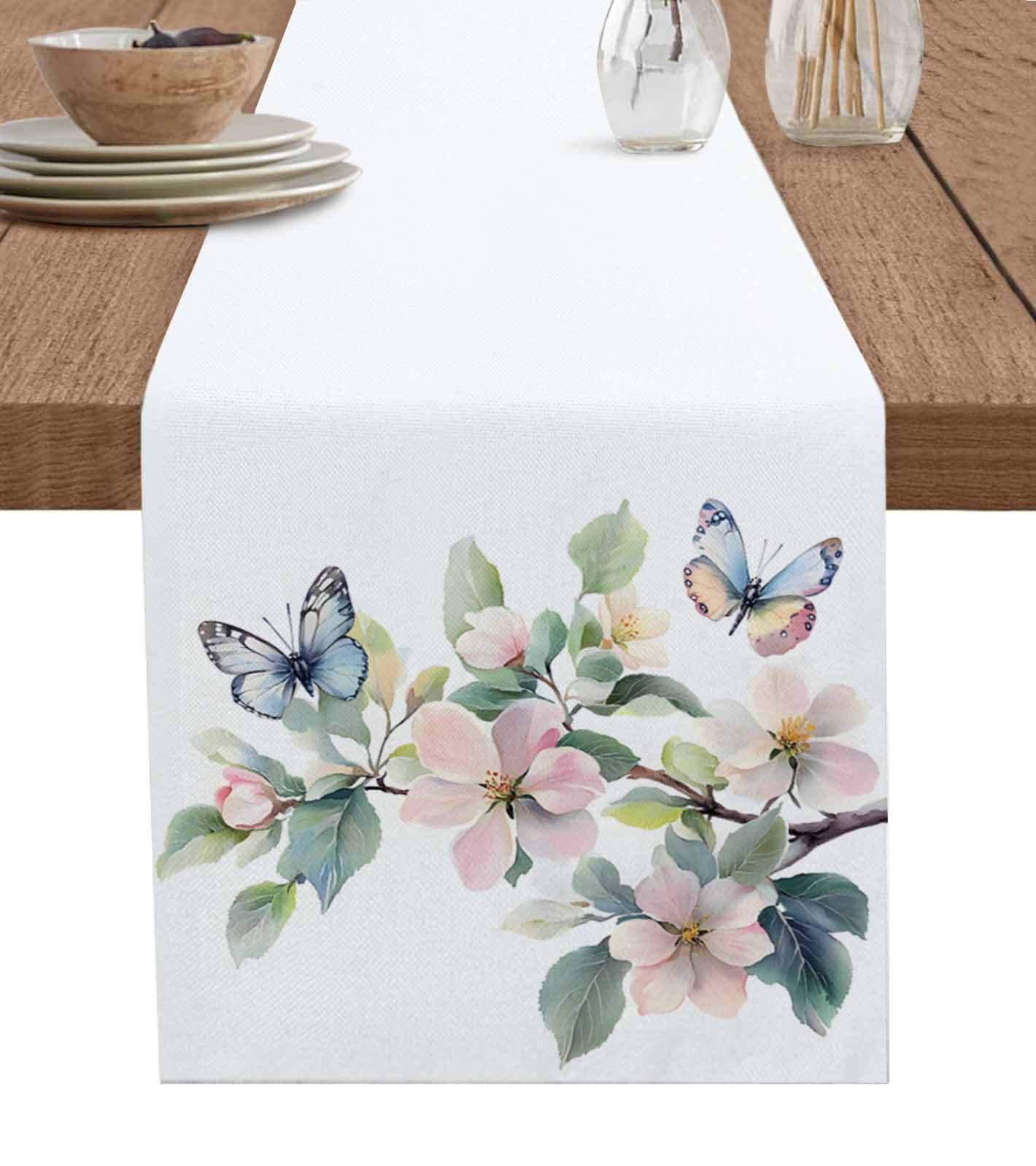Pink Flowers Table Runner 72 Inches, Pastoral Spring Botanical ...