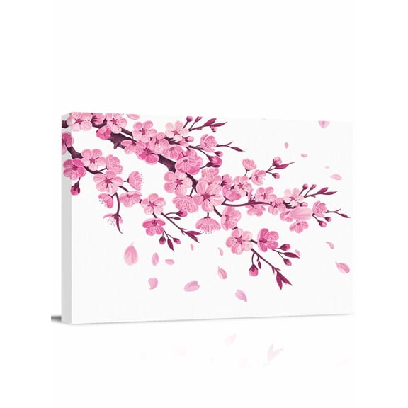 Pink Flowers Wall Art for Living Room,Canvas Picture Wall Decor for Bathroom Bedroom,Pastoral Botanical Blossom Tree Branches Painting Artwork for Office Kitchen Hallway Dining Room Decor 12"x16"