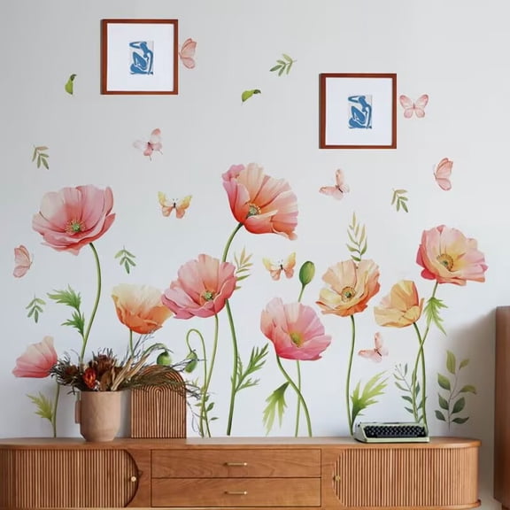 Pink Flowers Wall Decals Stickers Floral Vintage Wild Living Room murals Peel and Stick Girls Bedroom Removable Nursery  DIY children's room and living room decals