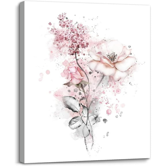 Pink Flowers Wall Decor Fashion Canvas Pictures Bathroom Wall Art for Bedroom Living Room Wall Decor Painting Picture Artwork Wood Framed Wall Decor Easy to Hang Size 12x16in