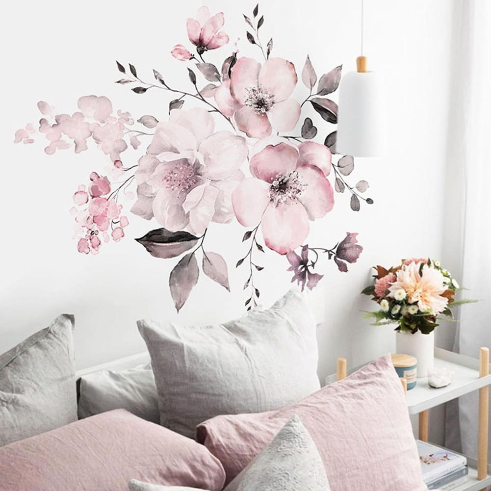 Pink Flowers Wall Stickers Art Decal Girls Pvc Bedroom Living Room ...