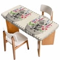 thumbnail image 1 of Pink Flowers Yak Table Cloths for 6 Foot Rectangle Tables, Vintage Spring Floral Bathtub Retro Art Rustic Patio Waterproof Elastic Fitted Tablecloths, Washable Rectangular Table Cover for Camping, 1 of 8