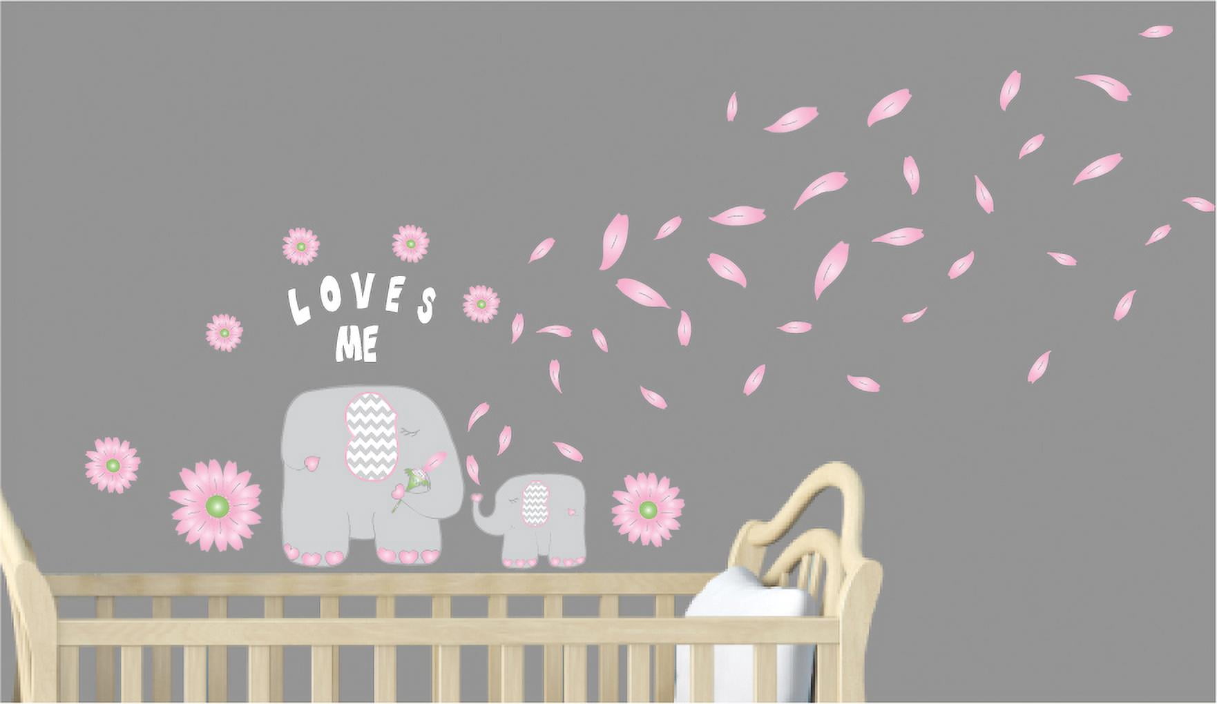 Pink Flowers and Elephant Wall Decals / Jungle Safari Nursery Wall ...