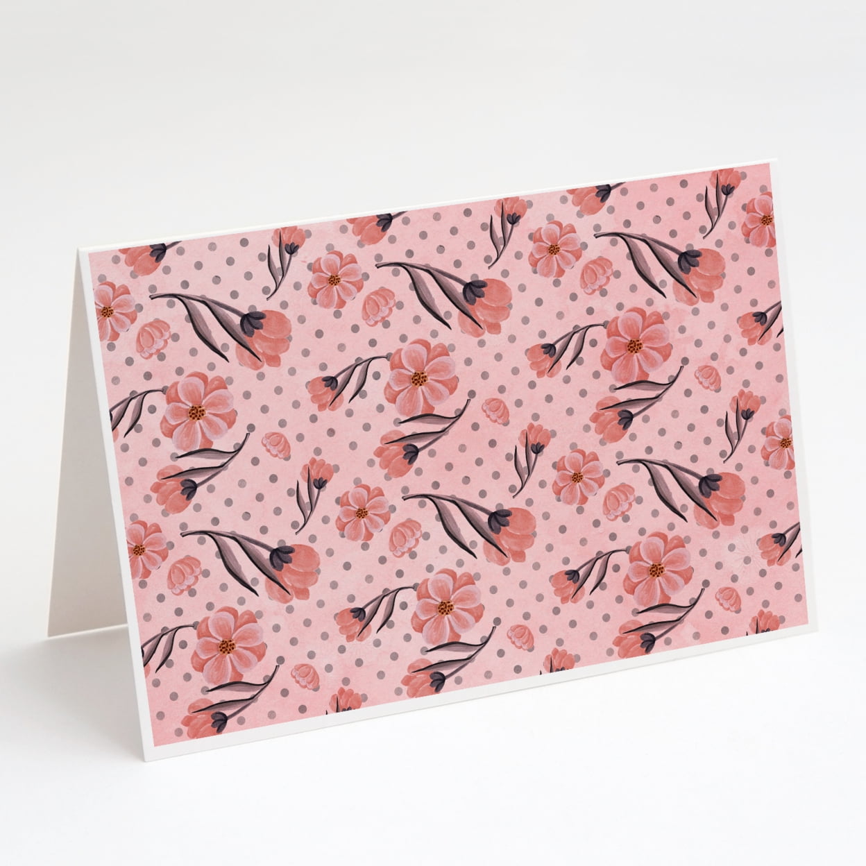 Pink Flowers and Polka Dots Greeting Cards and Envelopes Pack of 8