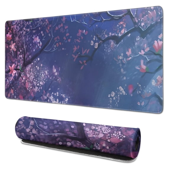 Pink Flowers in the Night mousepad Gamingwaterproof,rubber+multispandexwashable Gaming Mouse PadDesk Pad for Office Home Game 31.5x15.7inches