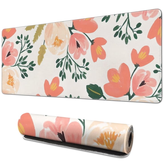 Pink Flowers mouse Padswaterproofnon Slip for Office Home Work GamingmousepadRubber Base Mousepad with Stitched Edges 31.5x11.8inches