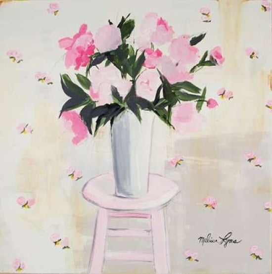 Pink Flowers on a Stool Canvas Art - Melissa Lyons (24 x 24)