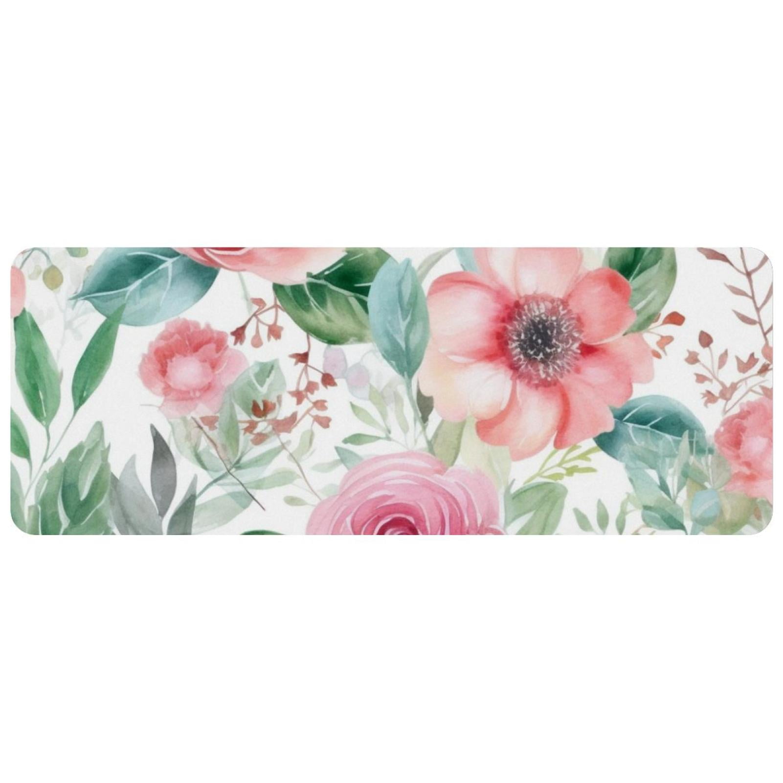 Pink Flowers with Leaves Mouse Pad, Personality Design Rubber Base for ...