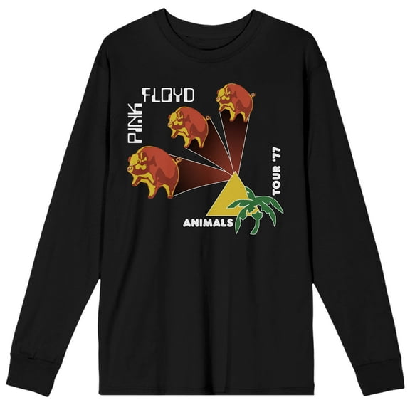 Pink Floyd Animals Tour '77 Crew Neck Long Sleeve Men's Black Tee-XL