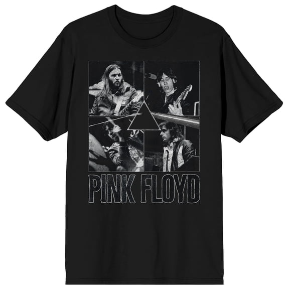 Pink Floyd Band Members Photo Art Adult Black Crew Neck Short Sleeve T-shirt-Large