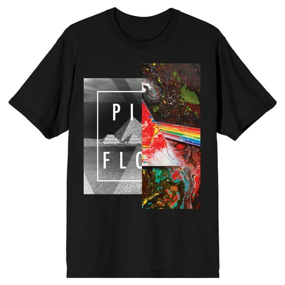 Pink Floyd Black and White and Rainbow Split Men's Black T-shirt-6XL