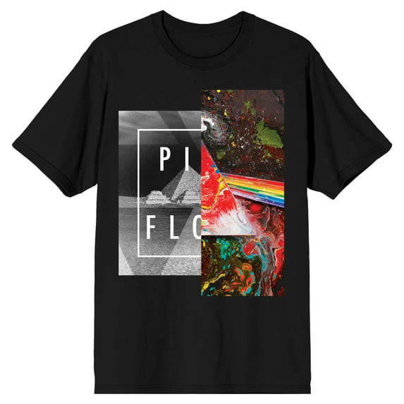 Pink Floyd Black and White and Rainbow Split Men's Black T-shirt-XL