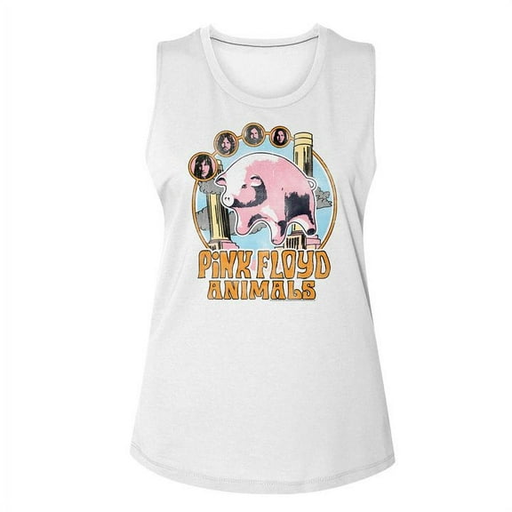 Pink Floyd Circle Pig White Junior Women's Muscle Tank Top