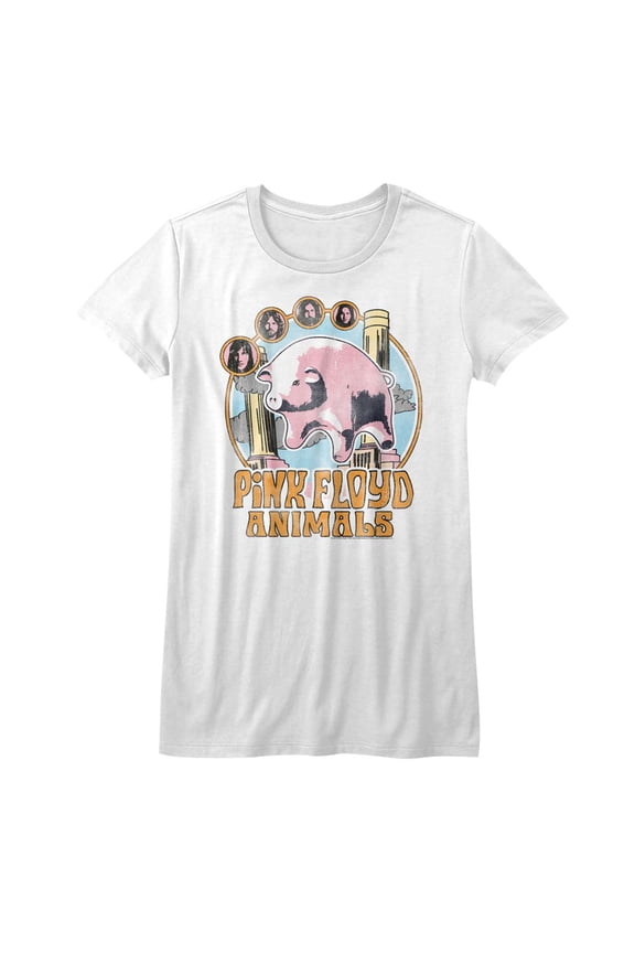 Pink Floyd Circle Pig White Junior Women's T-Shirt