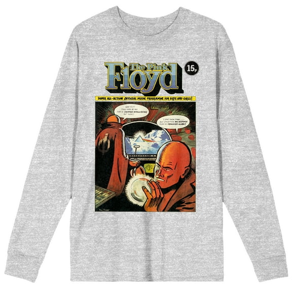 Pink Floyd Comic Crew Neck Long Sleeve Athletic Heather Men's Tee-Medium