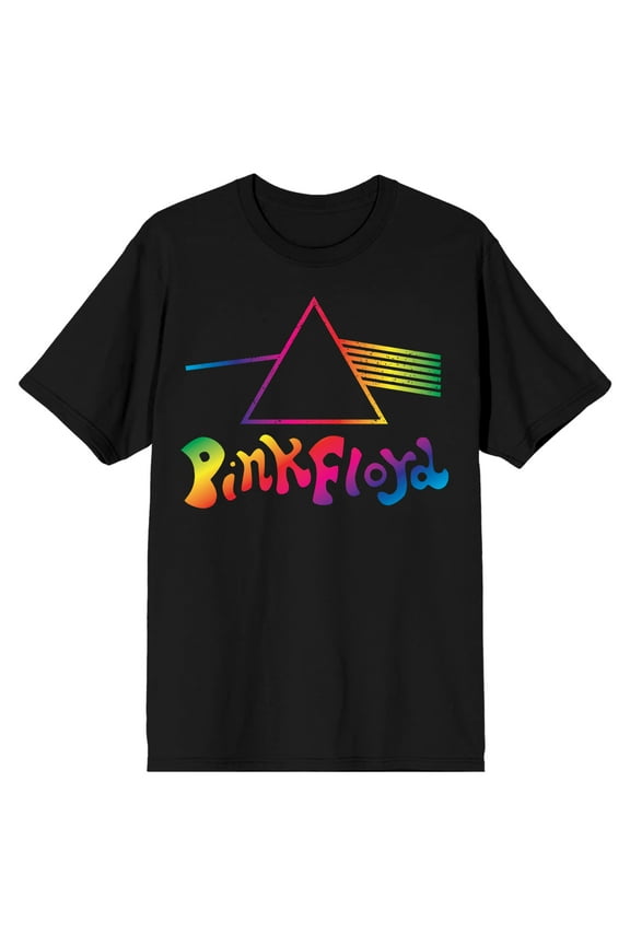 Pink Floyd Dark Side Artwork With Rainbow Letters Crew Neck Short Sleeve Men's Black T-shirt-3XL