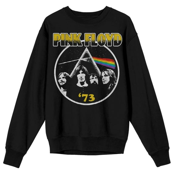 Pink Floyd Dark Side Of The Moon '73 Poster Art Men's Black Long Sleeve Sweatshirt-Large